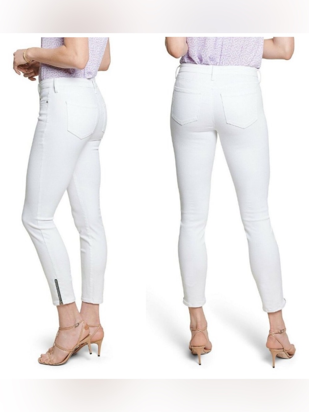 NYDJ AMI Skinny Ankle Jeans Neon Zip Optic White Size 10 NWT Stretch Lift Tuck